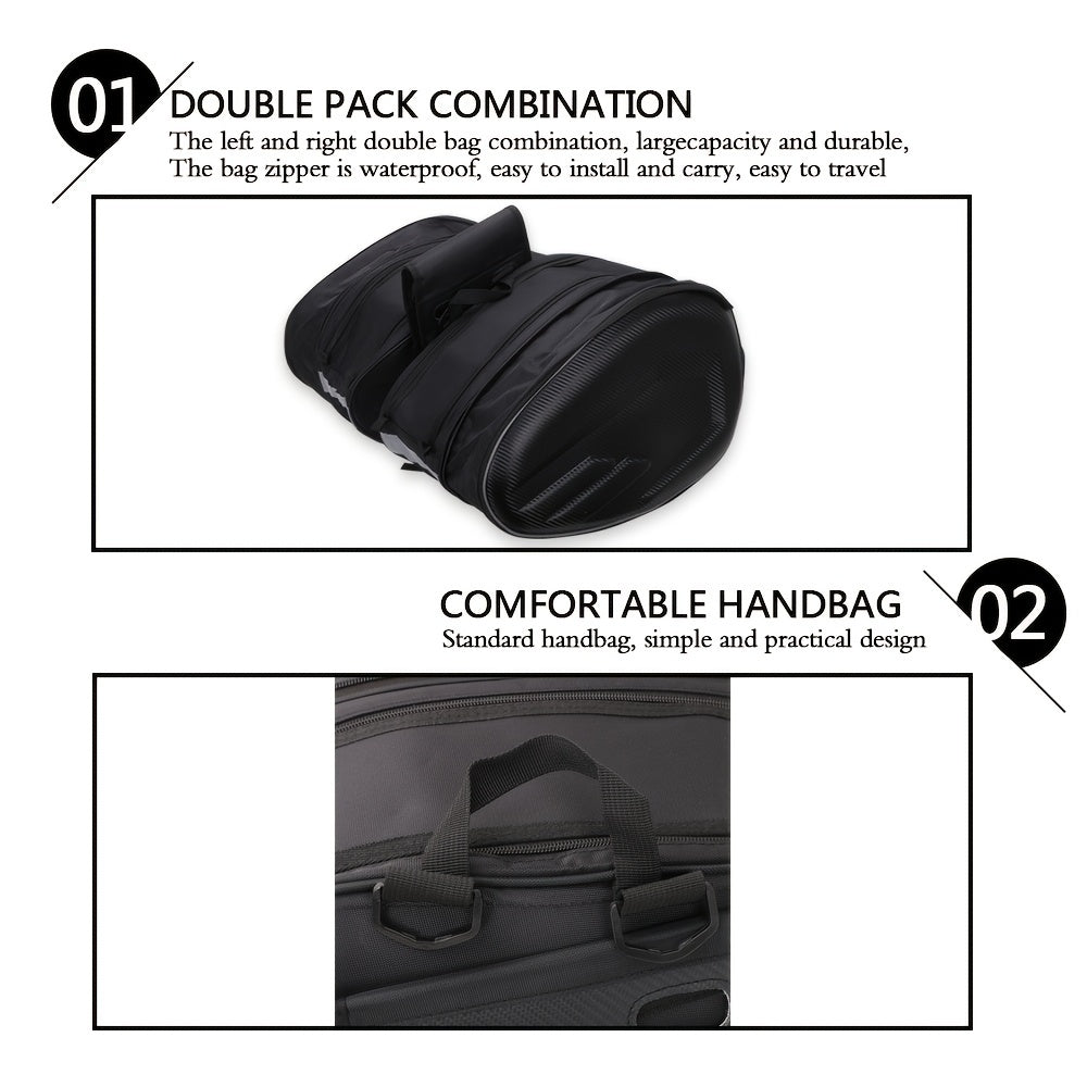 JFG RACING Motorcycle Saddlebags - 9.51gal-15.32gal Expandable, Adjustable Strap, Durable EVA Material, Black - Fits Davidson, for SUZUKI, Yamaha, Kawasaki