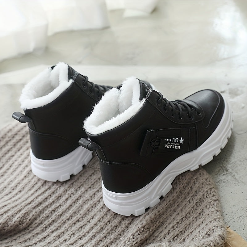 Women'S Winter High-Top Boots - Warm Fleece-Lined Ankle Boots with Thick Sole, Lace-Up Casual Style, &, Perfect for Cold Weather Comfort, Winter Boots
