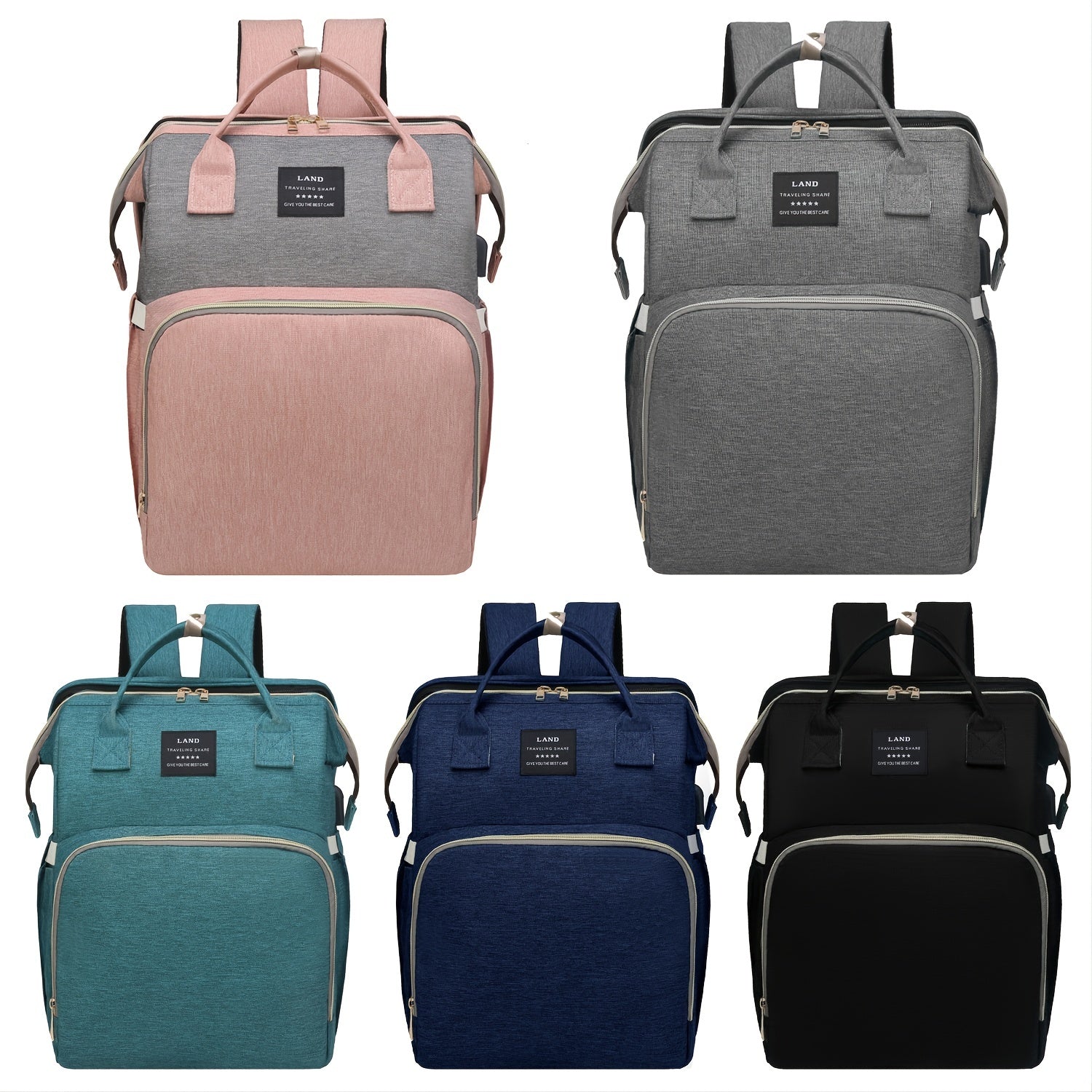 Lamroro Moire Diaper Bag Backpack, Soft Shell, Multifunctional, Large Capacity, Travel Backpack with Changing Station, Sunshade, Breathable Mosquito Net, Zipper Closure, Mixed Color, Polyester Fiber, with Utility Pocket, for
