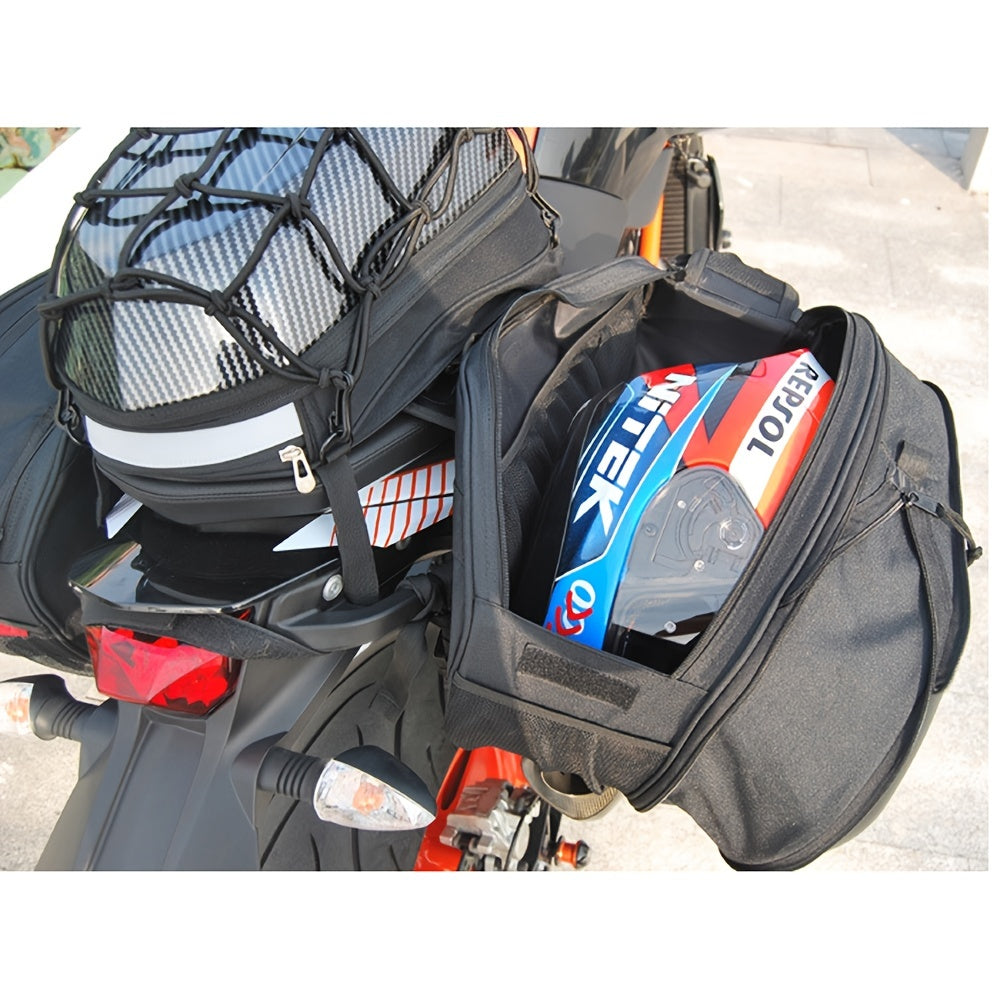 JFG RACING Motorcycle Saddlebags - 9.51gal-15.32gal Expandable, Adjustable Strap, Durable EVA Material, Black - Fits Davidson, for SUZUKI, Yamaha, Kawasaki