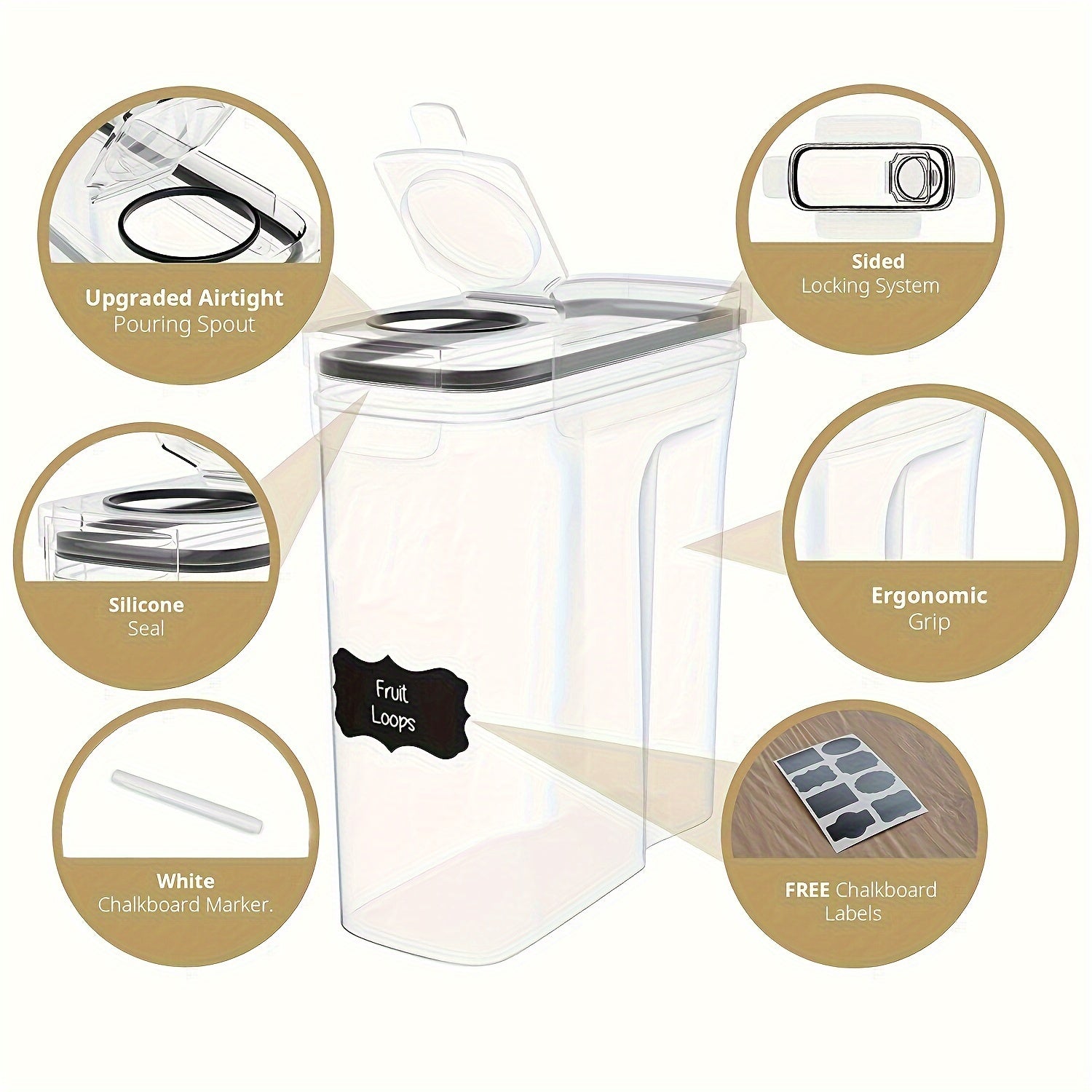 2/4 Pack Cereal Storage Containers | Plastic Airtight Food Storage Containers 2.5L/88 Oz for Cereal, Snacks And Sugar, Black, Multipurpose Use, Dishwasher Safe, Latch Closure