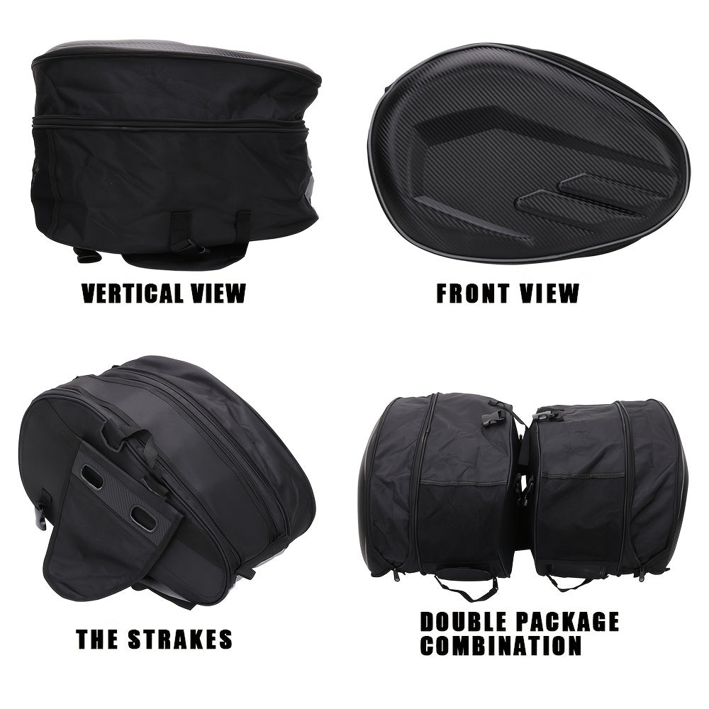 JFG RACING Motorcycle Saddlebags - 9.51gal-15.32gal Expandable, Adjustable Strap, Durable EVA Material, Black - Fits Davidson, for SUZUKI, Yamaha, Kawasaki