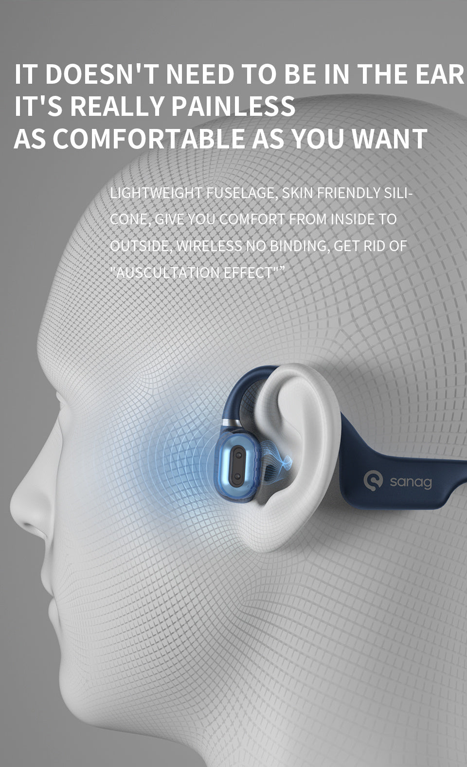 Sanag A5X True Bone Conduction Earphone Open Ear Wireless Sport Headphones Headset 3D Stereo Sound