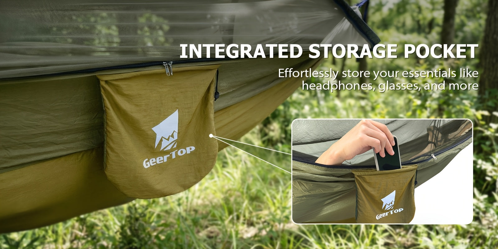 GEERTOP 3in 1 Outdoor Hammock with Mosquito Net Sun Shelter, Double Sleep Rest Camping Hammock for Backpacking Travel Garden Park
