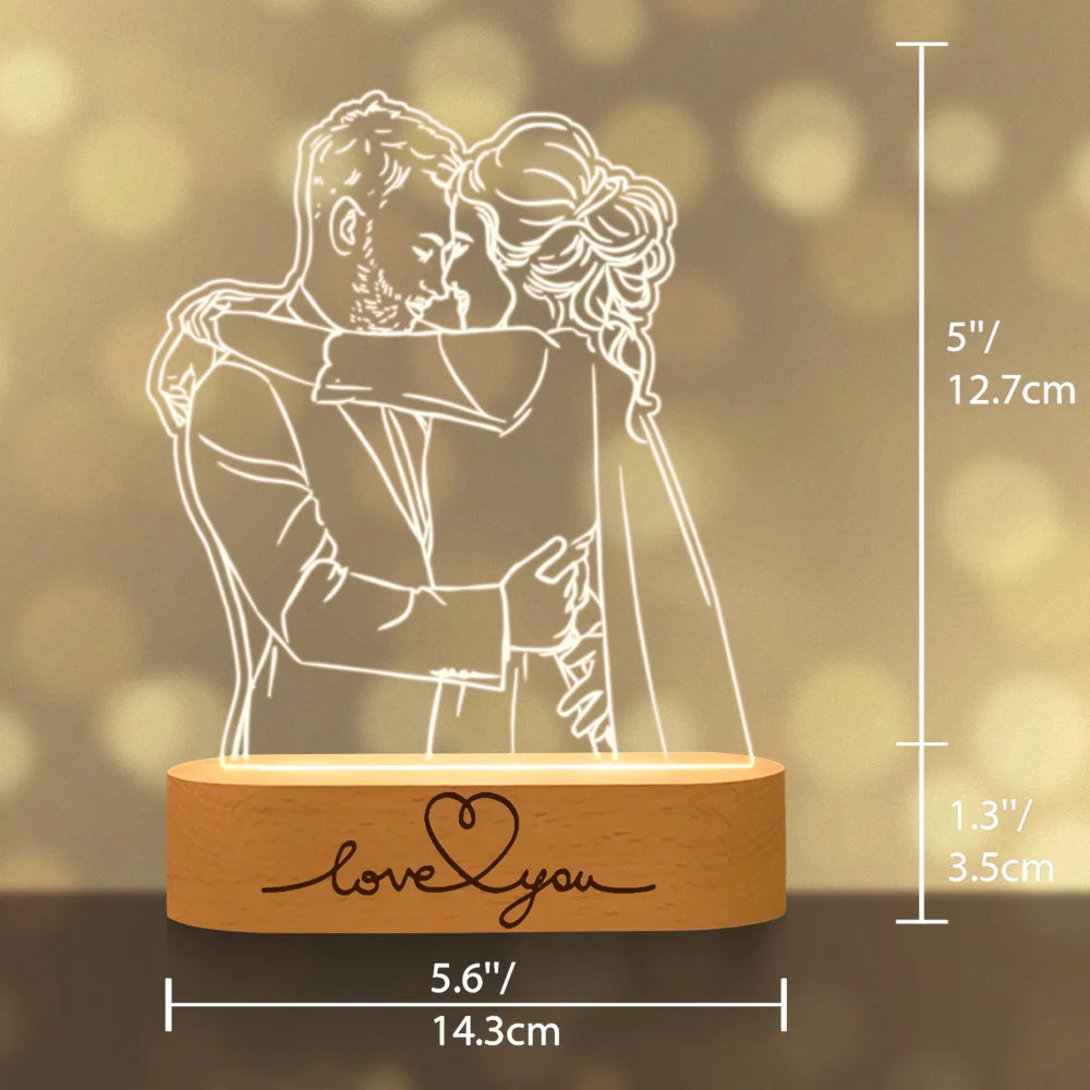 Personalized Gift Photo 3D Lamp Customized Wedding Anniversary Valentines Day Gift Night Light Picture Text Engraving Gift