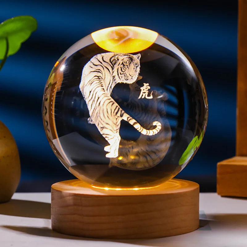 12 Constellations 12 Zodiac Signs 6cm 8cm Solar System Moon Saturn Planet Sphere 3D Laser Engraved Crystal Ball LED Light