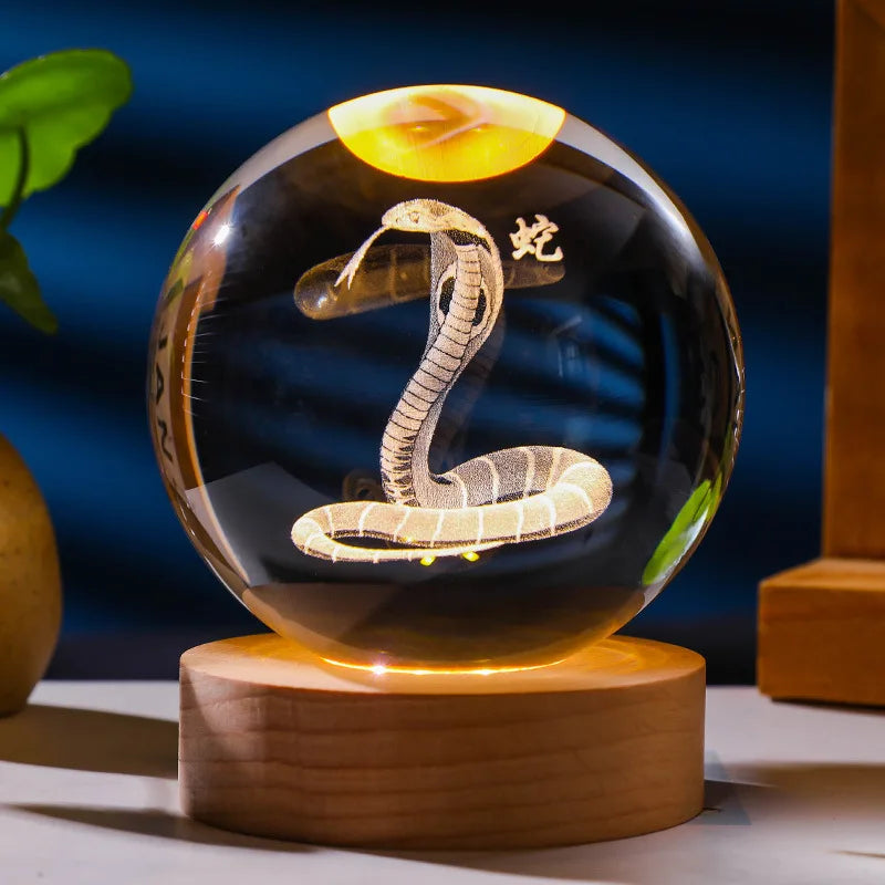 12 Constellations 12 Zodiac Signs 6cm 8cm Solar System Moon Saturn Planet Sphere 3D Laser Engraved Crystal Ball LED Light