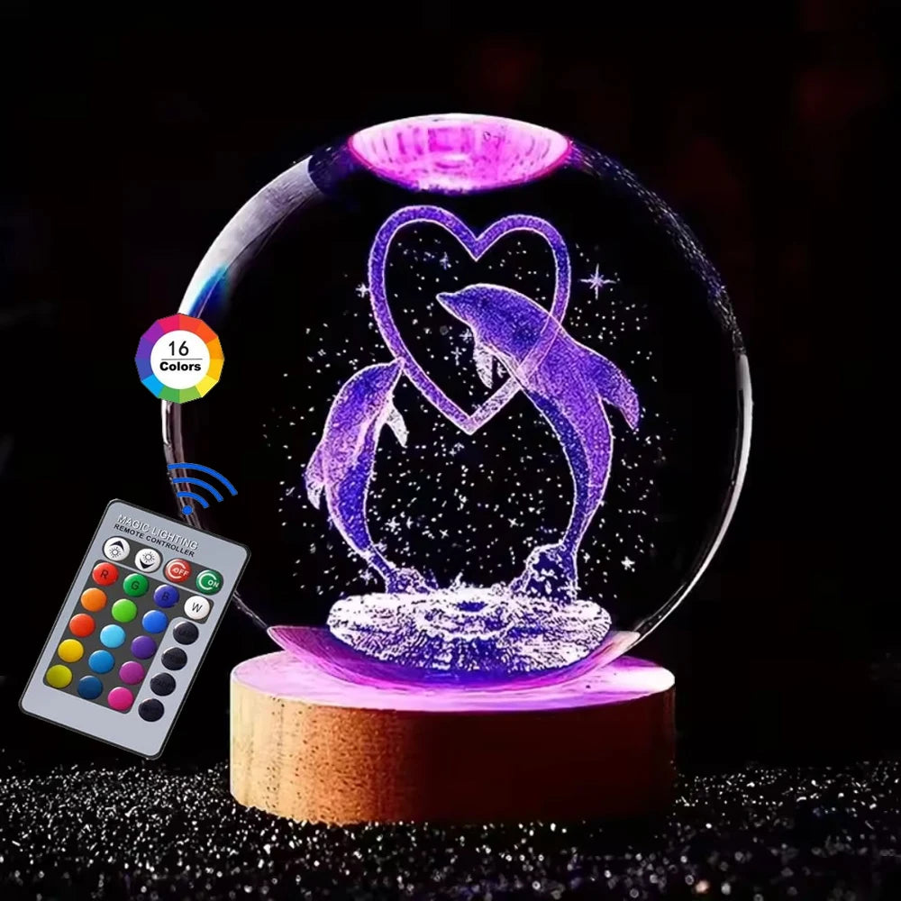 Hot 6cm 3D Crystal Ball Stitch 16 colors can be remotely controlled Crystal Planet Night Light Laser Carving Children's Gifts