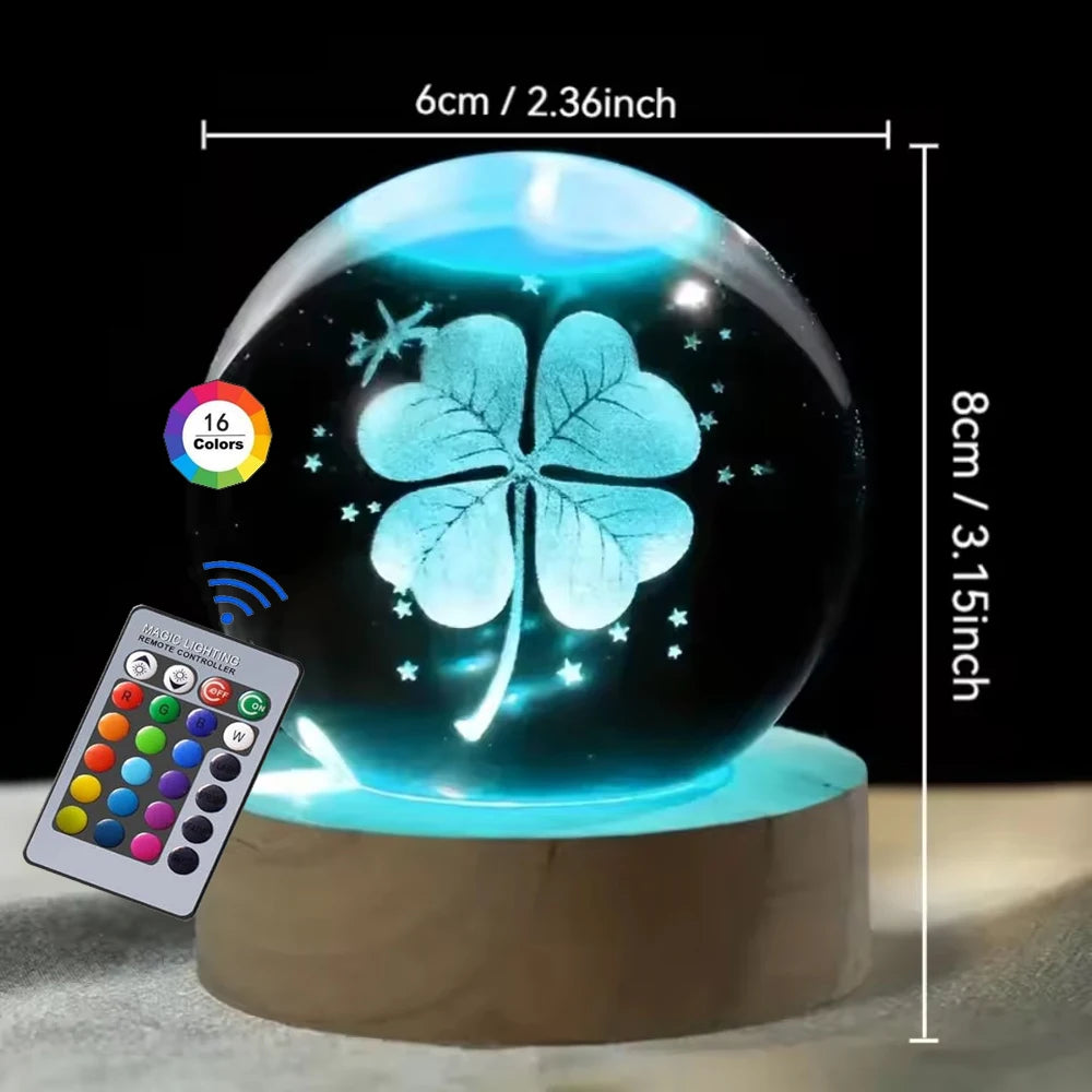 Hot 6cm 3D Crystal Ball Stitch 16 colors can be remotely controlled Crystal Planet Night Light Laser Carving Children's Gifts