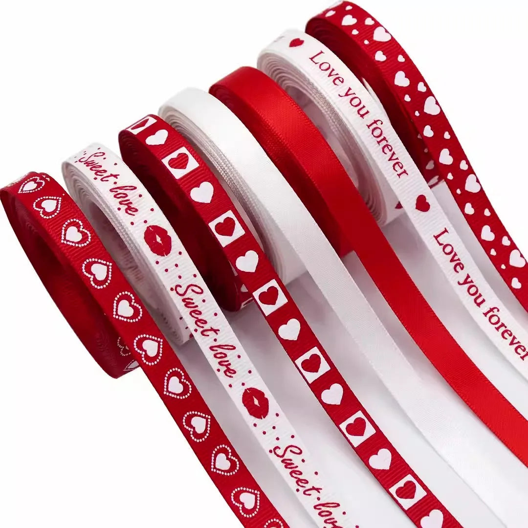 5Yards Red Love Printed Ribbon Wedding Tanabata Gift Wrap Rope Valentine's Day Red Jacquard Ribbon DIY Handmade Ribbon