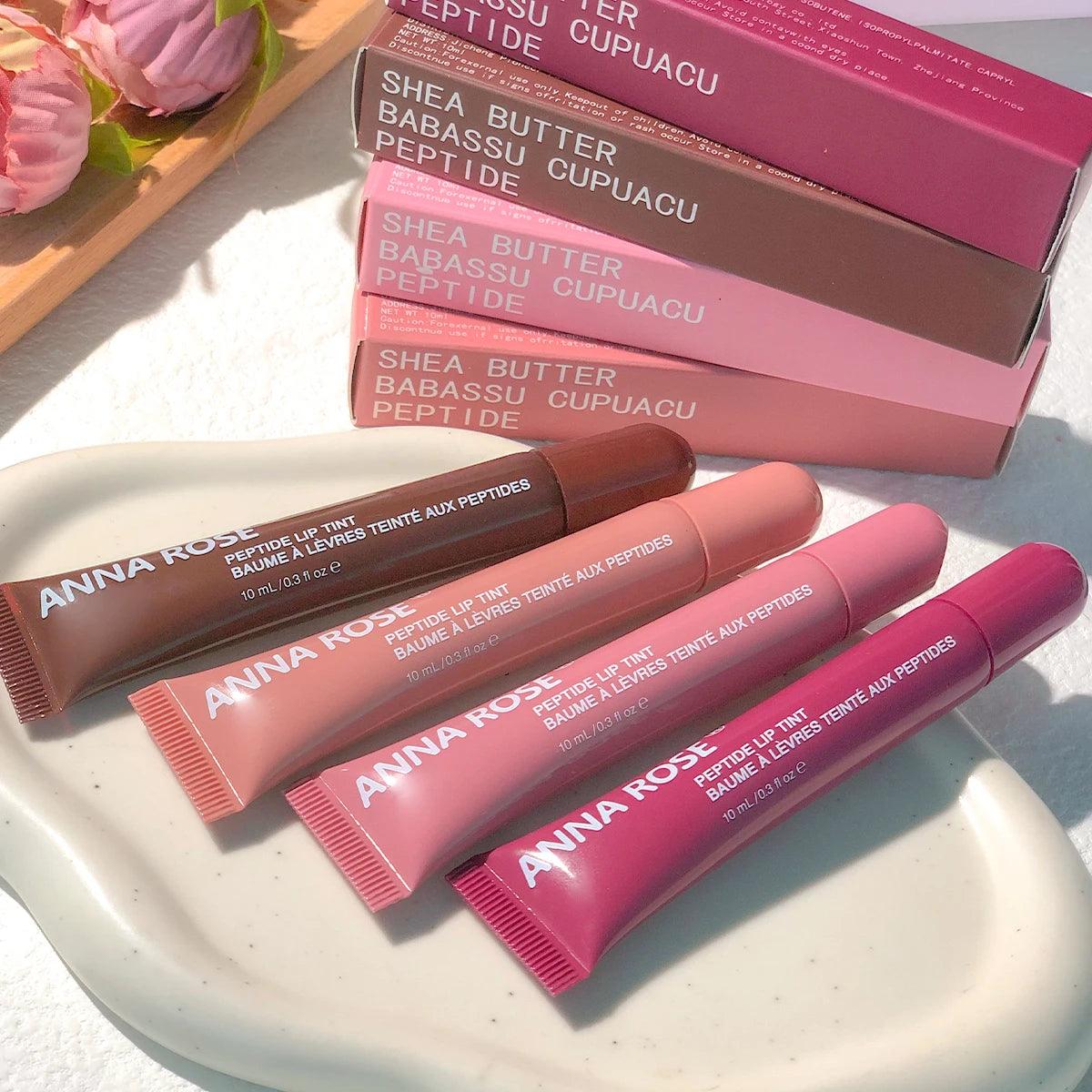 4 color Lip Balm Set - Long-lasting Moisturizing Liquid Gel, Coffee Raspberry Lip Care Essence, Valentine's Day gift