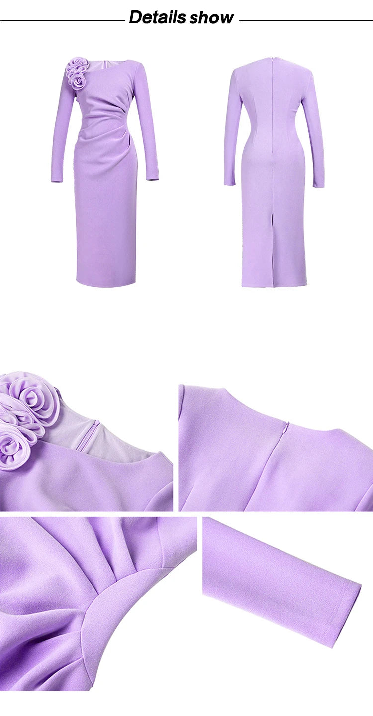 Banquet Dress for Women Elegant Sweet 3D Flower Bodycon Midi Robe Female Party Prom Vestidos Evening Gown Lady