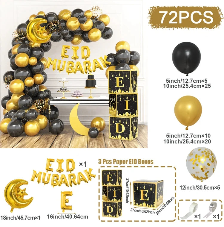 Eid Mubarak Green Gold Balloon Garland Arch Ramadan Kareem Decorations For Home 2025 Aid Moubarak Islamic Festival Party Decor
