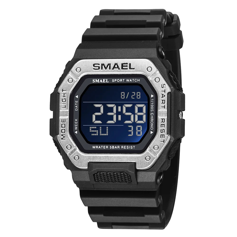 SAMEL Classic Digital Watch Men Fashion Rectangle Waterproof 50M Japan Movement Chronograph Men's Watches Alarm Clock 8059
