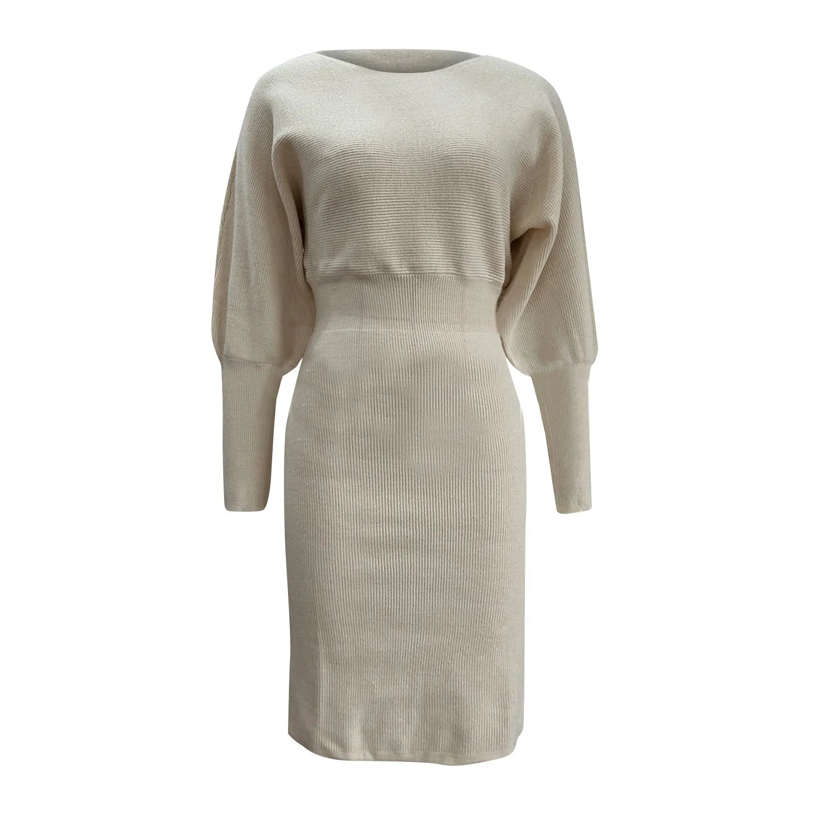 Women Dress Solid Color Knitted Dresses Woolen Round Neck Long Sleeved Waist Cinching Slimming Hip Hugging Midi Dress ropa mujer