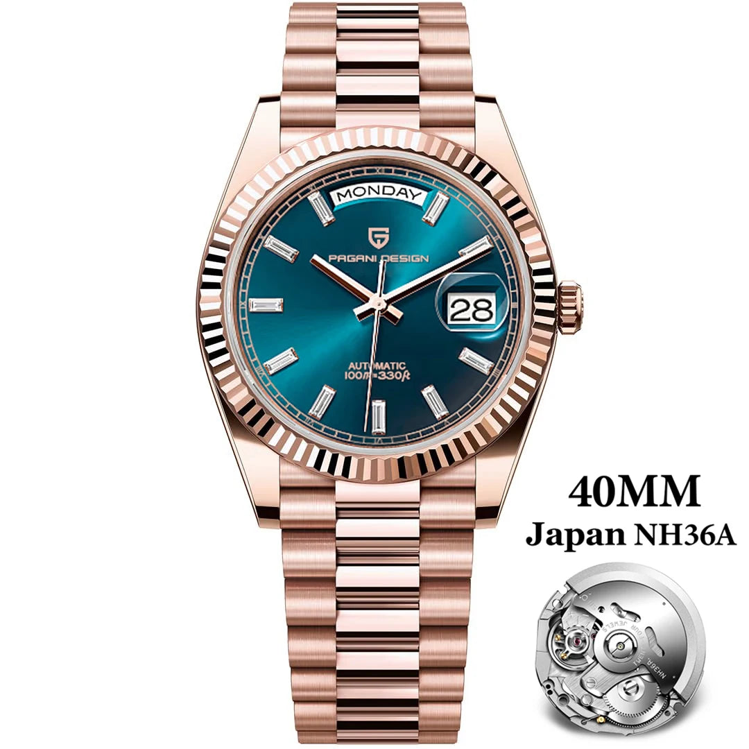 PAGANI DESIGN DD40 Gold White Date Week Luxury Automatic Watches Men TMI NH36A AR Sapphire crystal Mechanical Wristwatch For Men