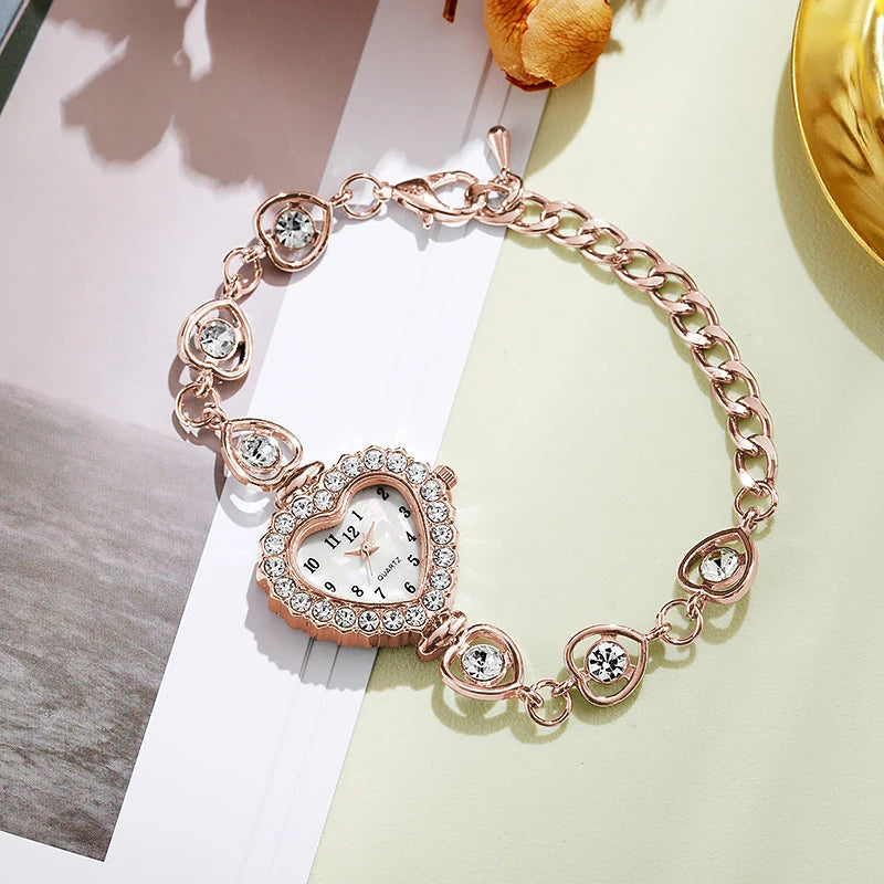 Women's Watches Fashion Heart-shaped Dial Bracelet Ladies Quartz Wrist Watch Clock