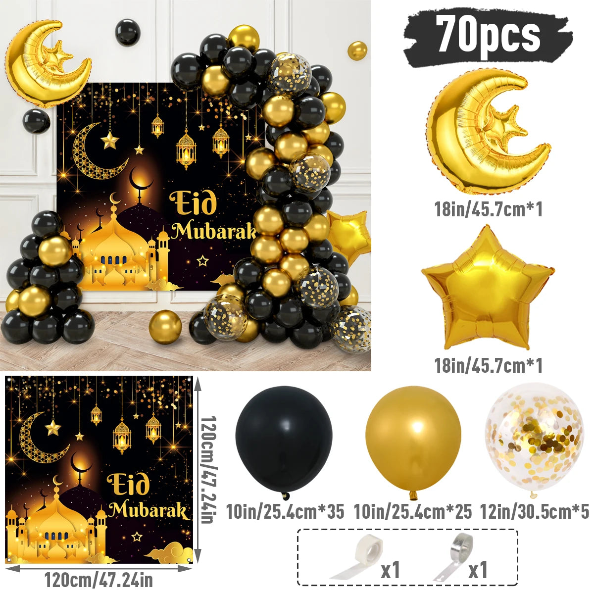 Eid Mubarak Green Gold Balloon Garland Arch Ramadan Kareem Decorations For Home 2025 Aid Moubarak Islamic Festival Party Decor