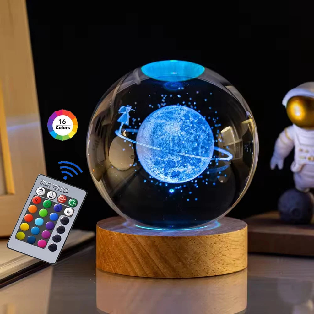 Hot 6cm 3D Crystal Ball Stitch 16 colors can be remotely controlled Crystal Planet Night Light Laser Carving Children's Gifts