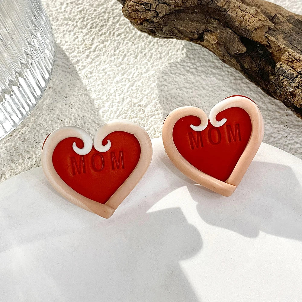 AENSOA Lightweight Sweet Red Pink Love Heart Lips Flower Polymer Clay Earrings for Women Girl Handmade Valentine's Day Jewelry