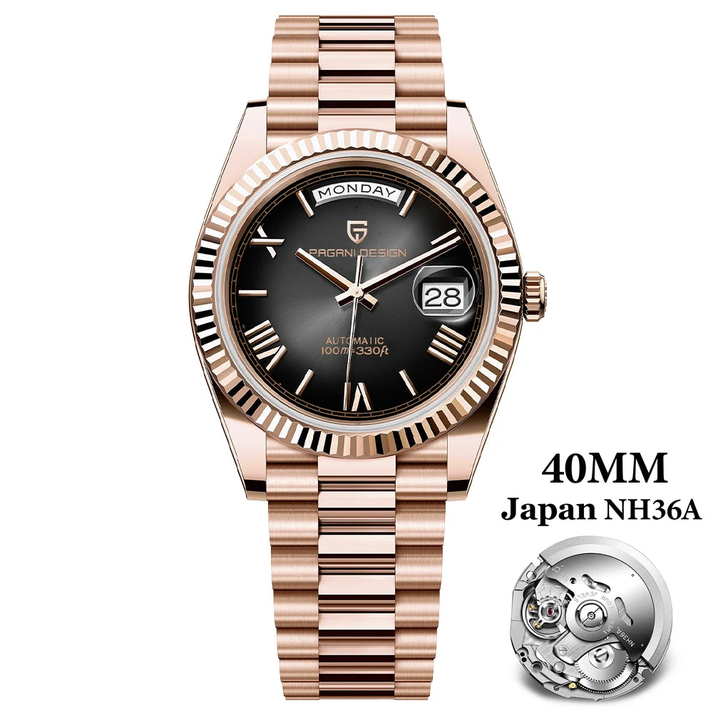 PAGANI DESIGN DD40 Gold White Date Week Luxury Automatic Watches Men TMI NH36A AR Sapphire crystal Mechanical Wristwatch For Men