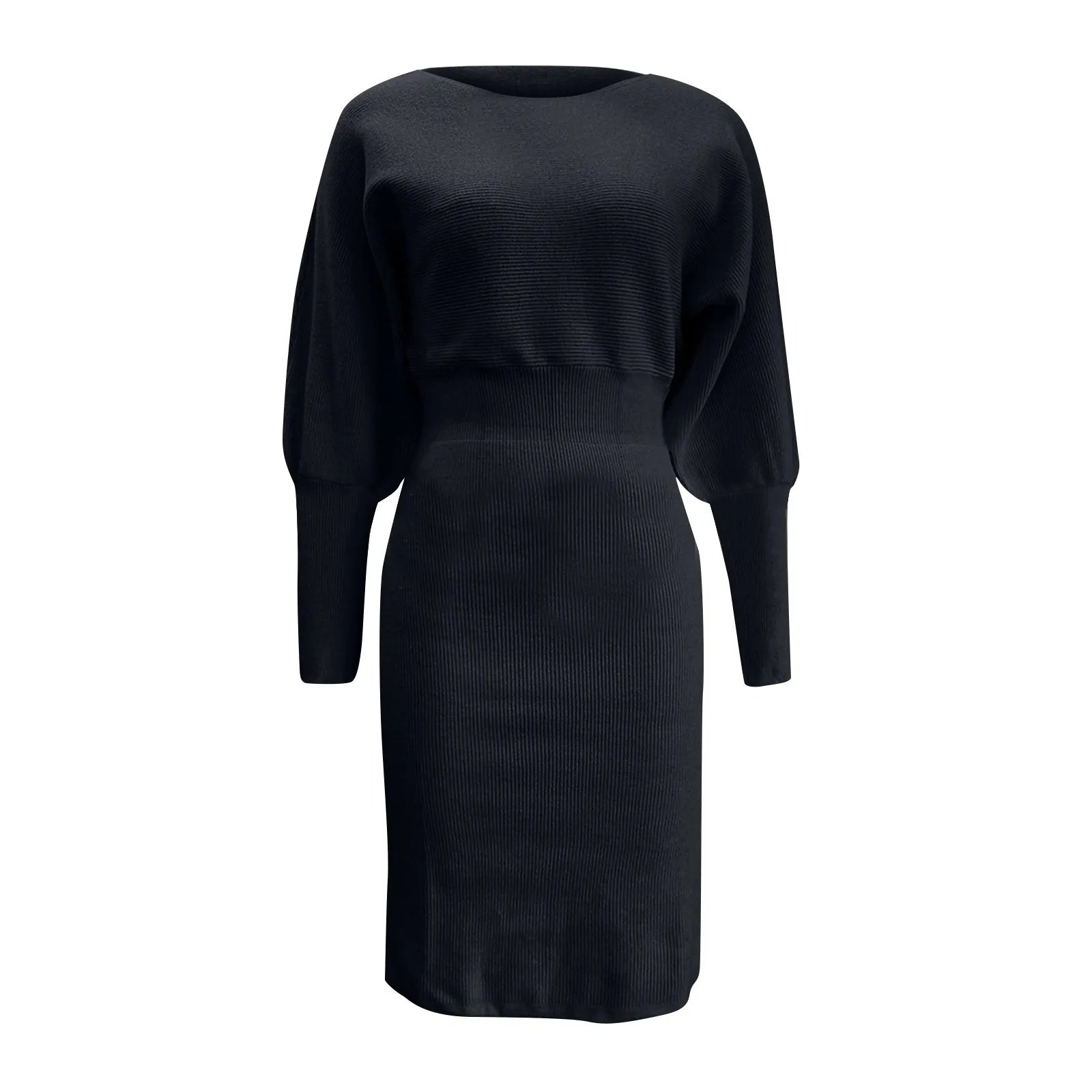 Women Dress Solid Color Knitted Dresses Woolen Round Neck Long Sleeved Waist Cinching Slimming Hip Hugging Midi Dress ropa mujer