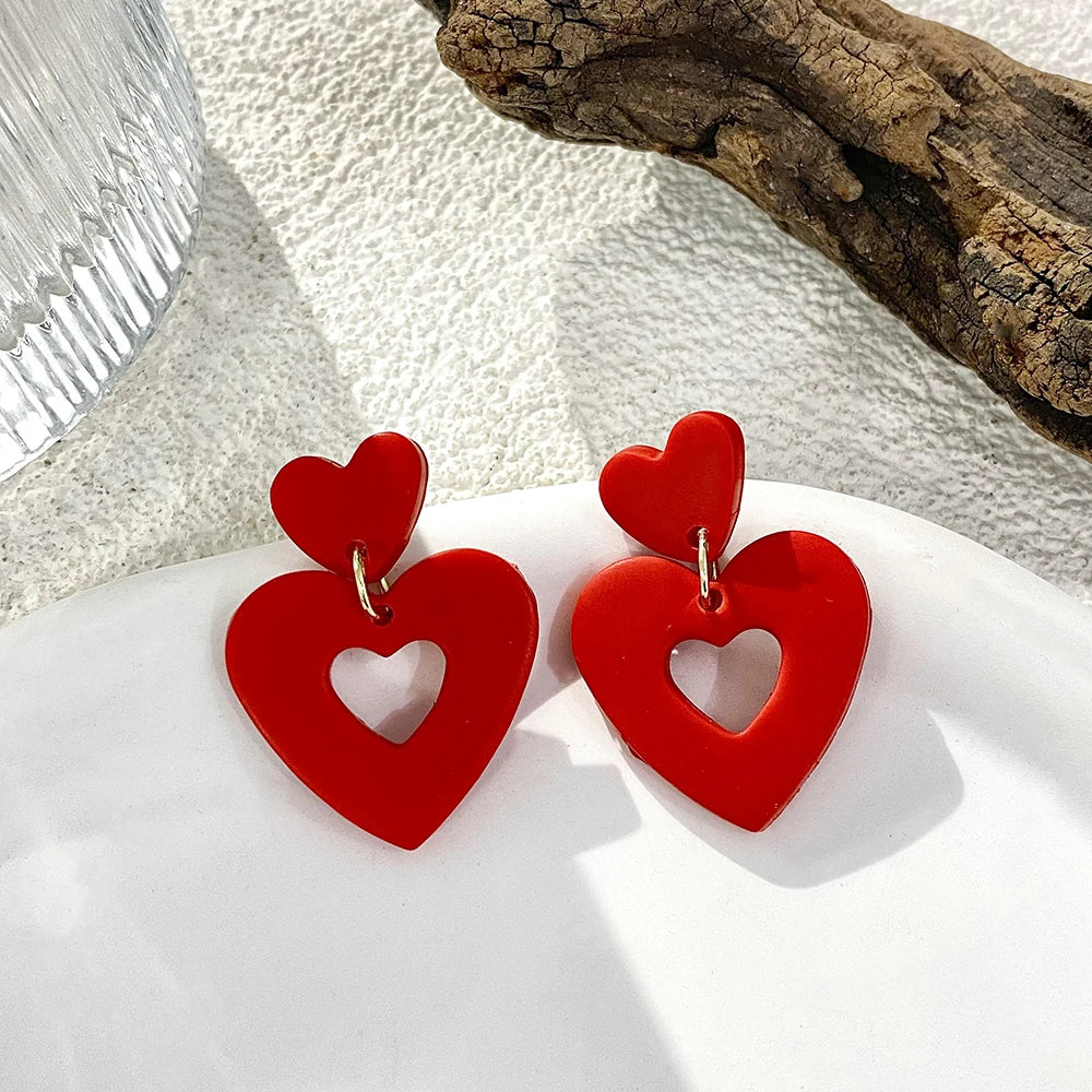 AENSOA Lightweight Sweet Red Pink Love Heart Lips Flower Polymer Clay Earrings for Women Girl Handmade Valentine's Day Jewelry