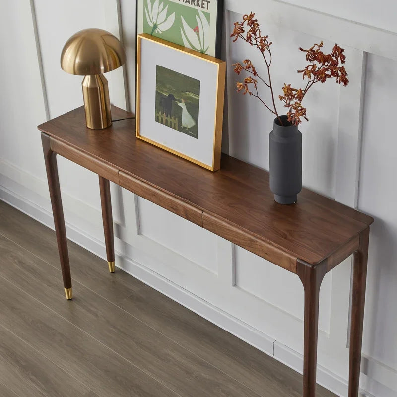 Nordic Black Walnut Solid Wood Console Table Luxury Entrance Drawer Narrow Table Living Room Wooden Cabinet Home Furniture