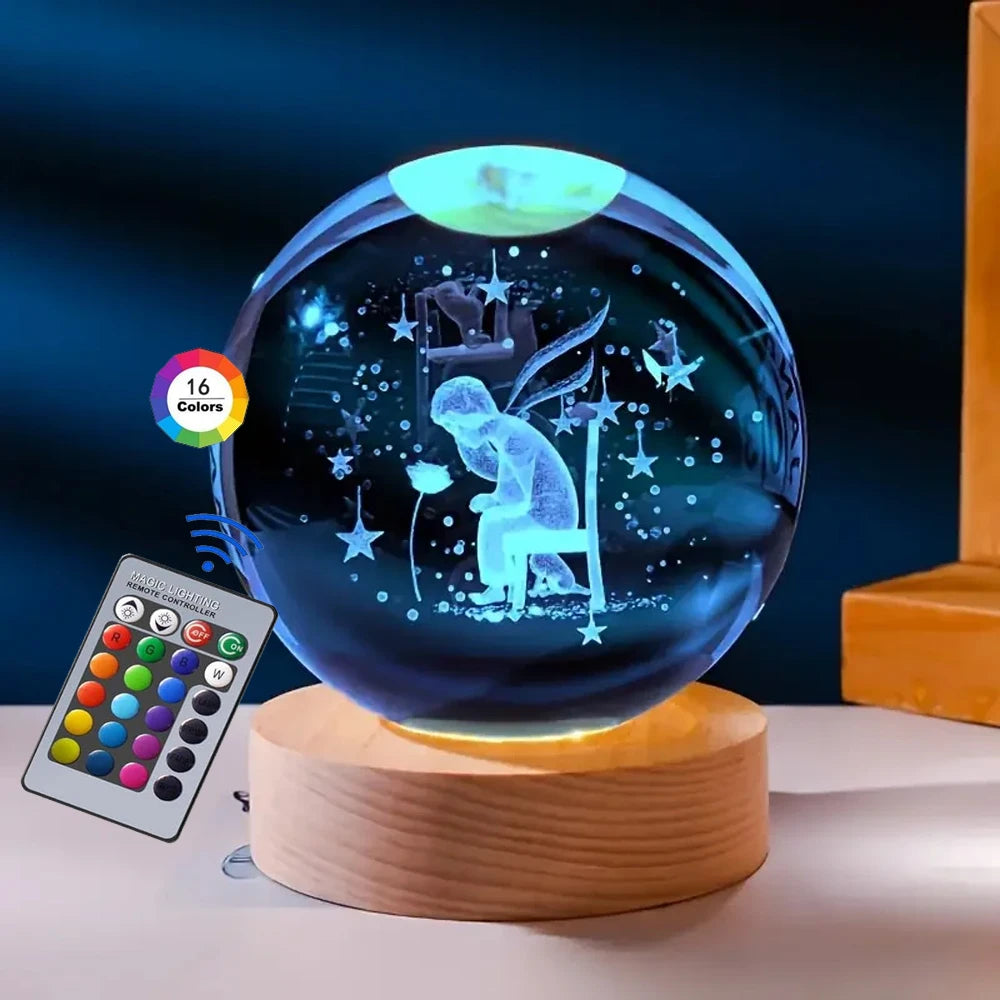 Hot 6cm 3D Crystal Ball Stitch 16 colors can be remotely controlled Crystal Planet Night Light Laser Carving Children's Gifts