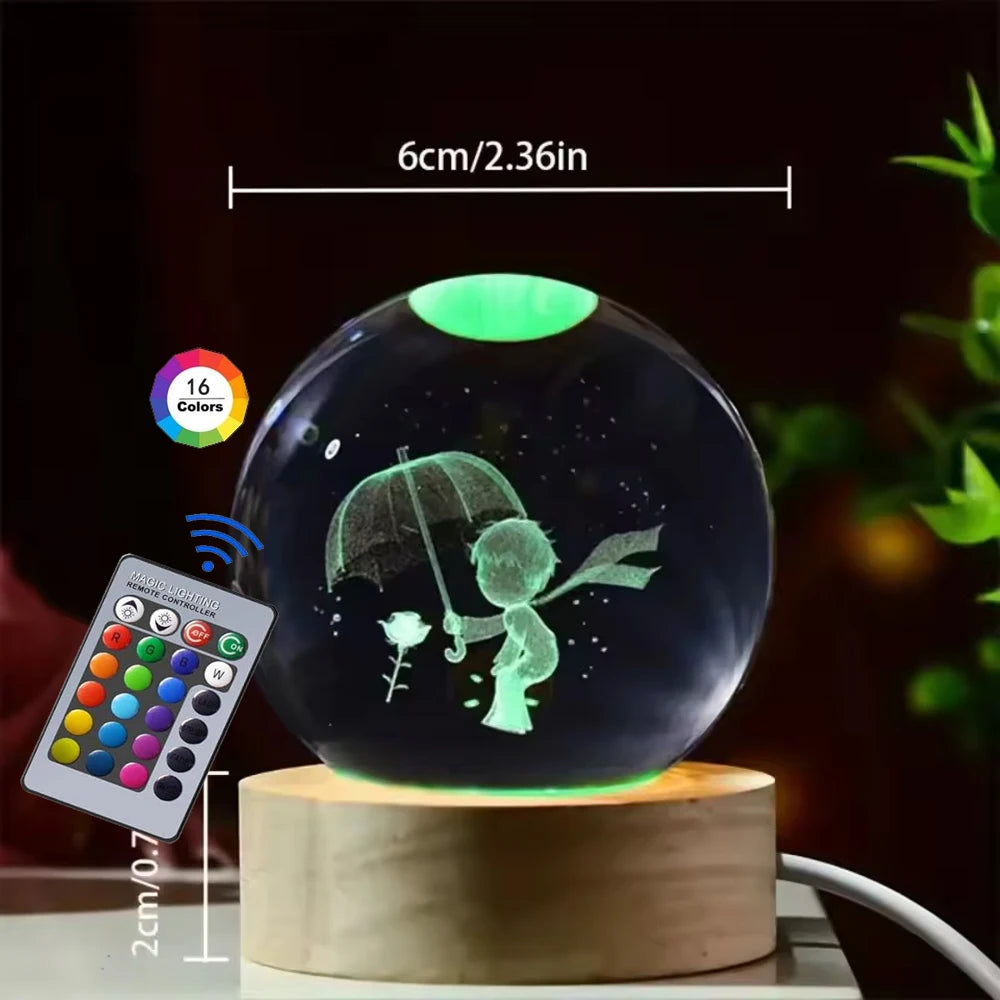 Hot 6cm 3D Crystal Ball Stitch 16 colors can be remotely controlled Crystal Planet Night Light Laser Carving Children's Gifts