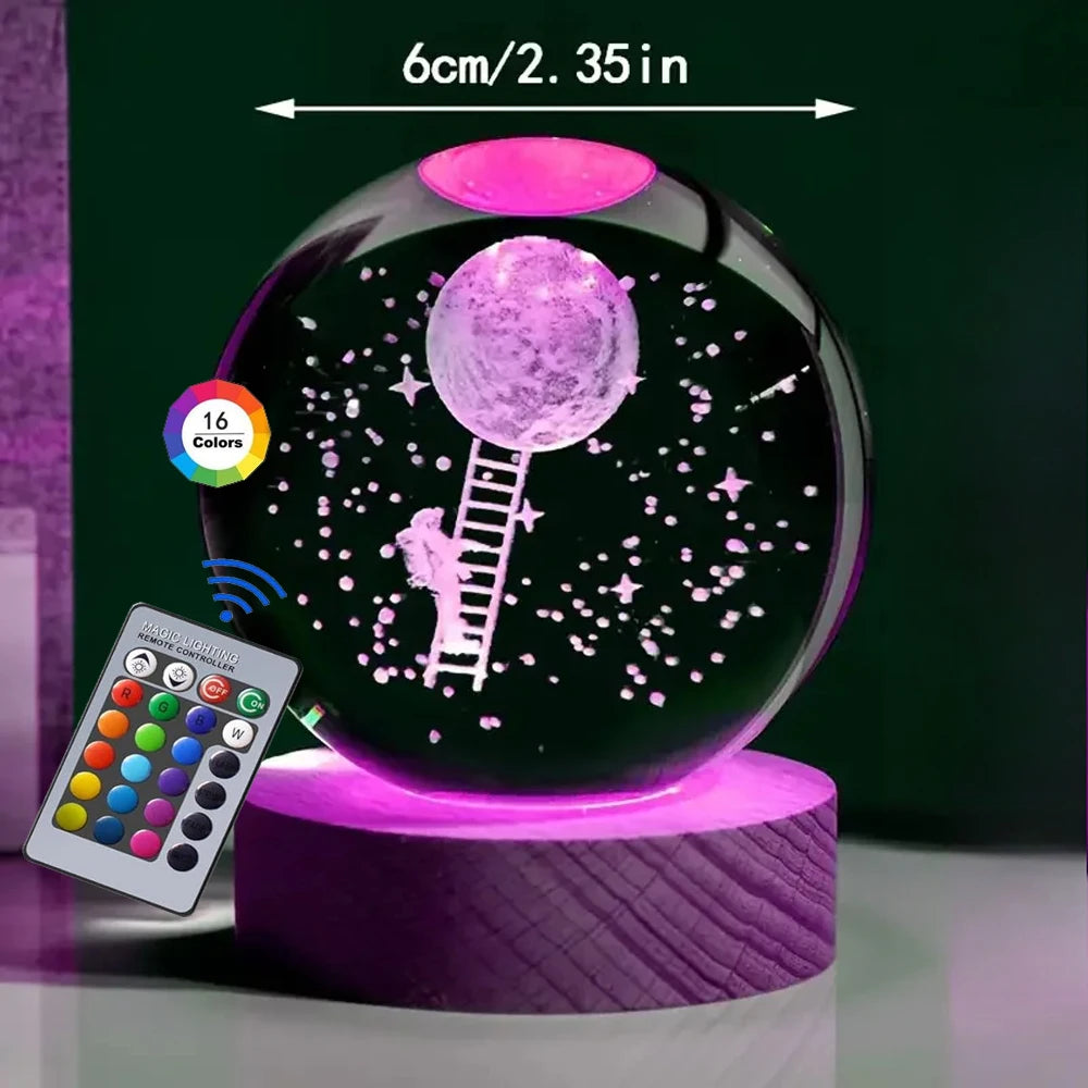 Hot 6cm 3D Crystal Ball Stitch 16 colors can be remotely controlled Crystal Planet Night Light Laser Carving Children's Gifts