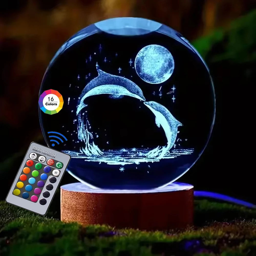 Hot 6cm 3D Crystal Ball Stitch 16 colors can be remotely controlled Crystal Planet Night Light Laser Carving Children's Gifts