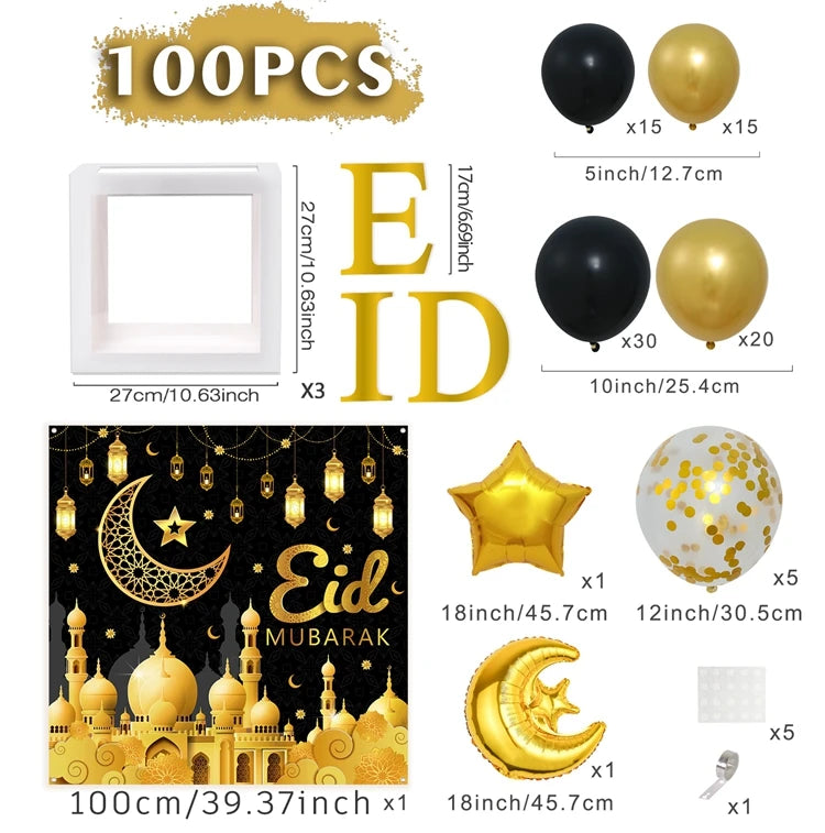 Eid Mubarak Green Gold Balloon Garland Arch Ramadan Kareem Decorations For Home 2025 Aid Moubarak Islamic Festival Party Decor