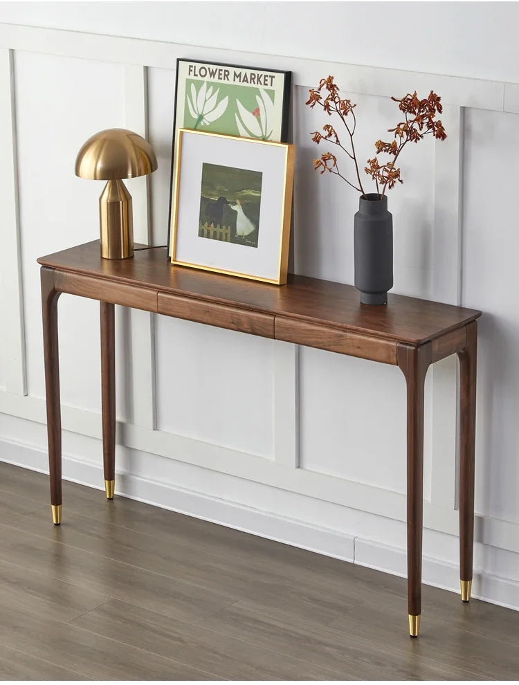Nordic Black Walnut Solid Wood Console Table Luxury Entrance Drawer Narrow Table Living Room Wooden Cabinet Home Furniture