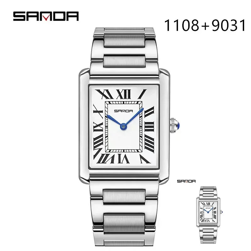 SANDA 9031/1108 Luxury Couple Quartz Watches for Men & Women, Waterproof Sport Casual Watch, Scratch Resistant Leather Strap