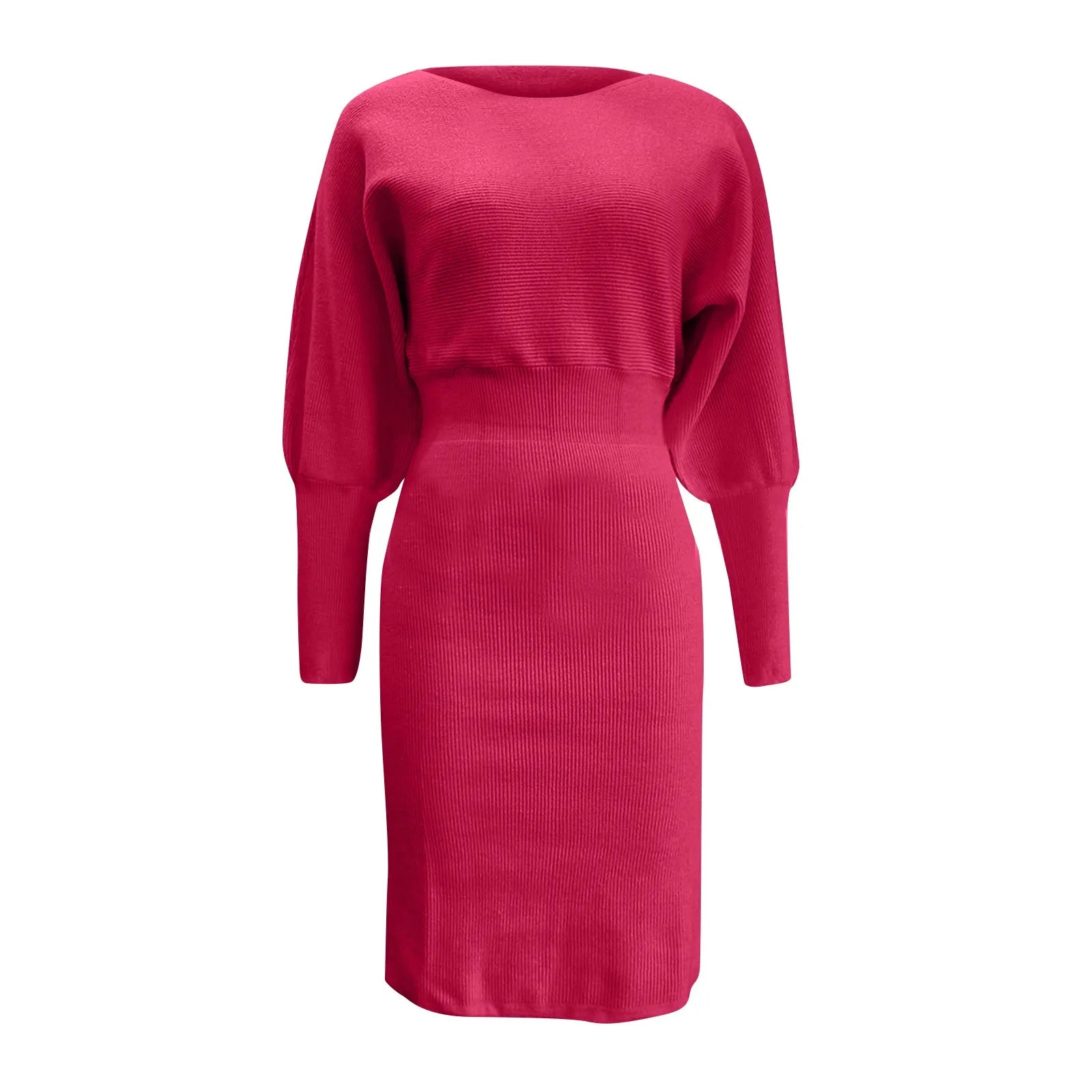 Women Dress Solid Color Knitted Dresses Woolen Round Neck Long Sleeved Waist Cinching Slimming Hip Hugging Midi Dress ropa mujer