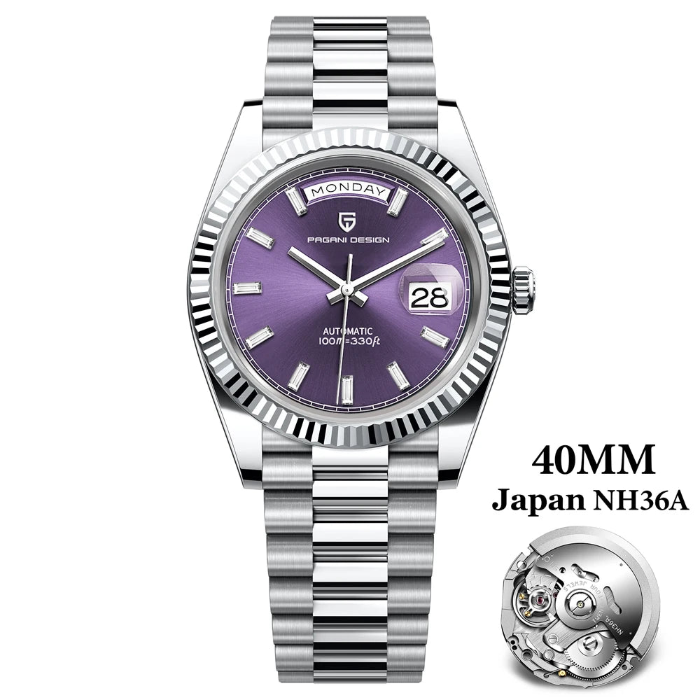 PAGANI DESIGN DD40 Gold White Date Week Luxury Automatic Watches Men TMI NH36A AR Sapphire crystal Mechanical Wristwatch For Men