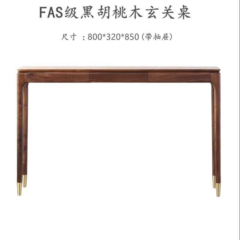 Nordic Black Walnut Solid Wood Console Table Luxury Entrance Drawer Narrow Table Living Room Wooden Cabinet Home Furniture