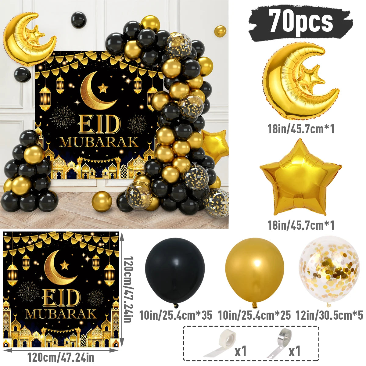 Eid Mubarak Green Gold Balloon Garland Arch Ramadan Kareem Decorations For Home 2025 Aid Moubarak Islamic Festival Party Decor
