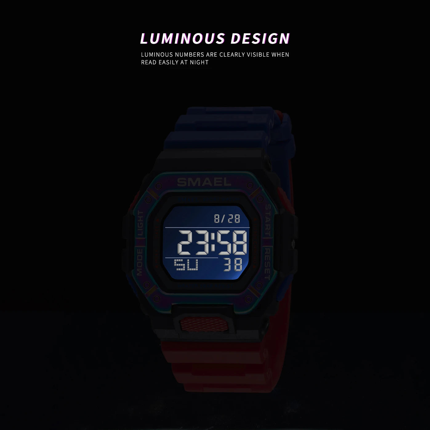 SAMEL Classic Digital Watch Men Fashion Rectangle Waterproof 50M Japan Movement Chronograph Men's Watches Alarm Clock 8059