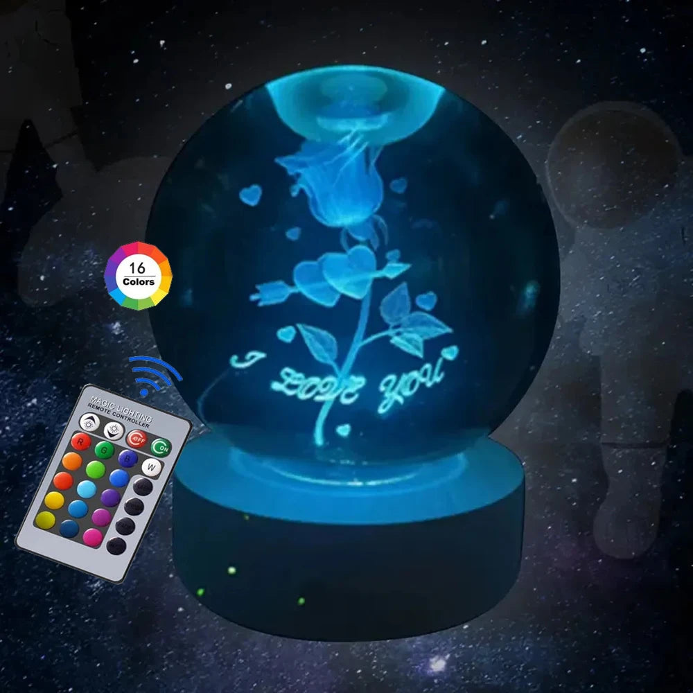 Hot 6cm 3D Crystal Ball Stitch 16 colors can be remotely controlled Crystal Planet Night Light Laser Carving Children's Gifts