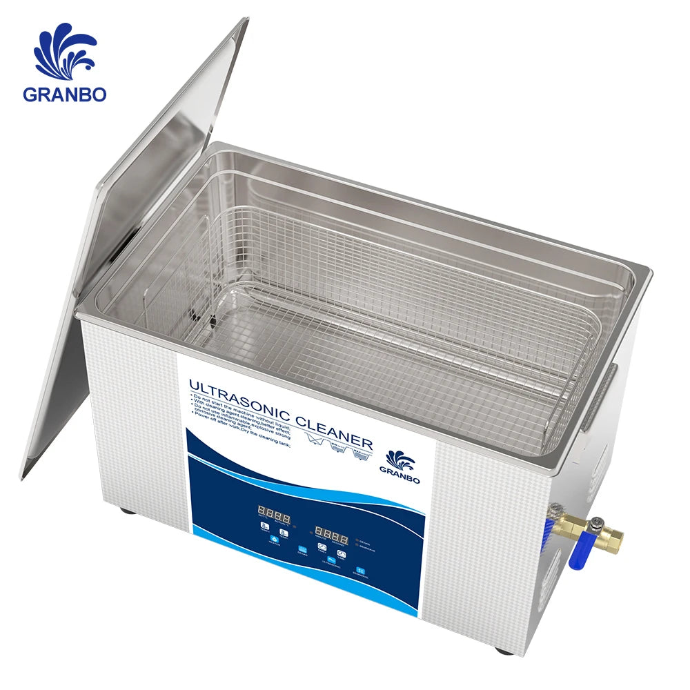 Granbosonic 30L Ultrasonic Cleaner 600W-900W 40KHz Cleanig Machine Digital Heater Degas Semiwave for Car Engine Soft Steak Lab
