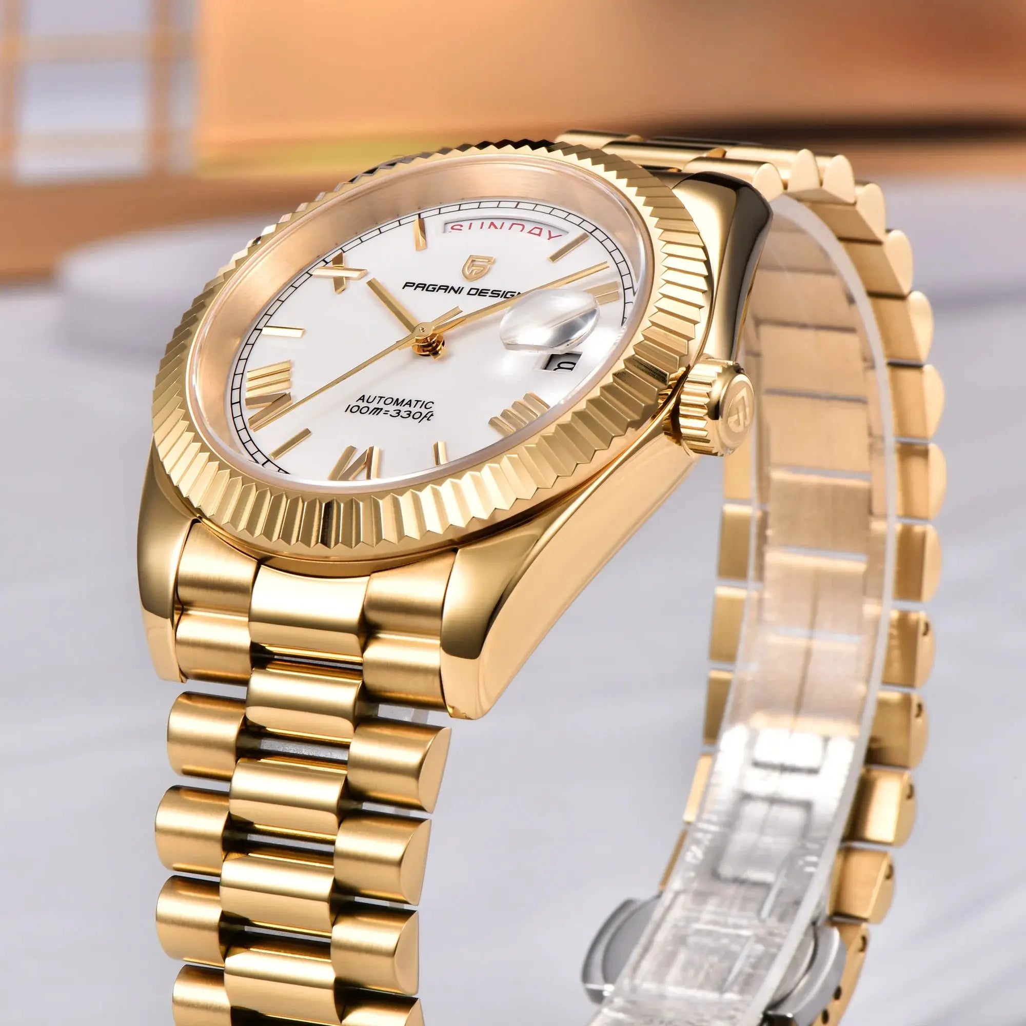 PAGANI DESIGN DD40 Gold White Date Week Luxury Automatic Watches Men TMI NH36A AR Sapphire crystal Mechanical Wristwatch For Men