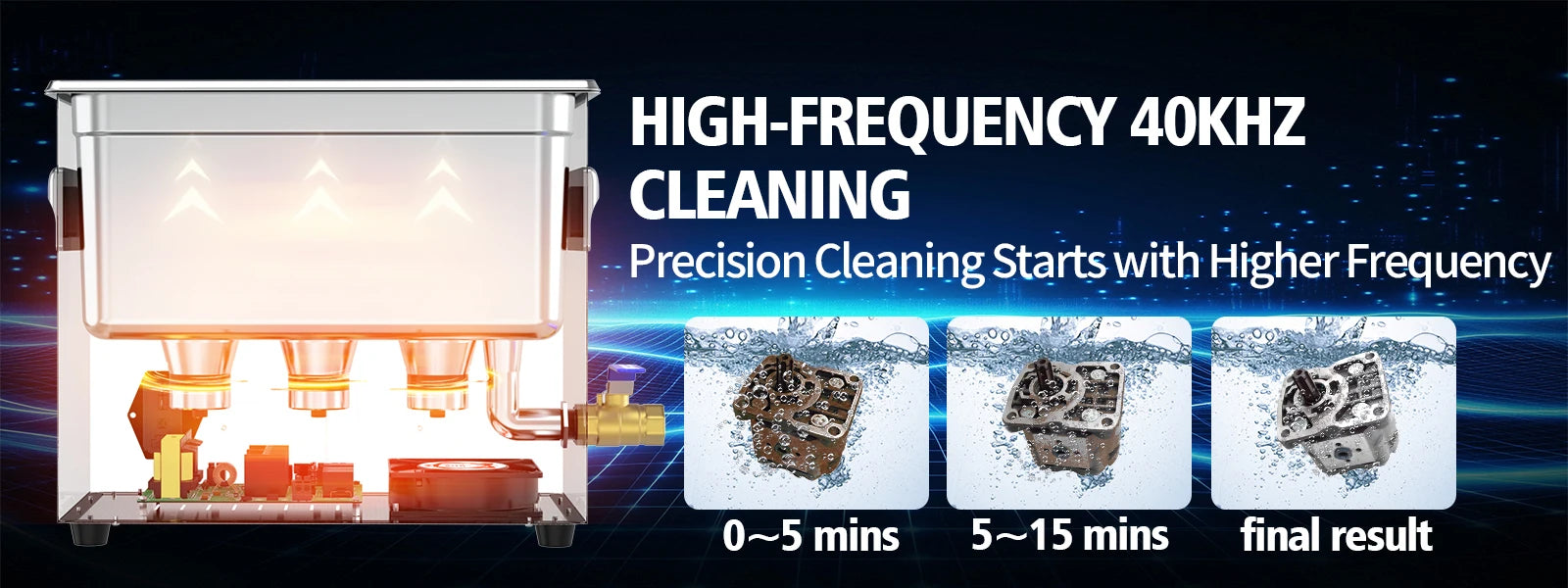 Granbosonic 30L Ultrasonic Cleaner 600W-900W 40KHz Cleanig Machine Digital Heater Degas Semiwave for Car Engine Soft Steak Lab