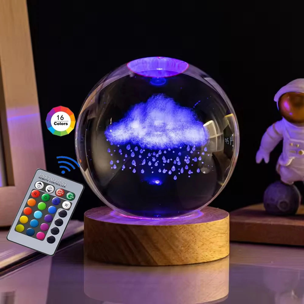 Hot 6cm 3D Crystal Ball Stitch 16 colors can be remotely controlled Crystal Planet Night Light Laser Carving Children's Gifts