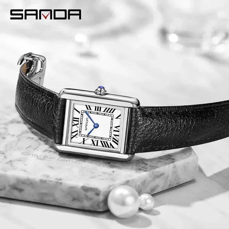 SANDA 9031/1108 Luxury Couple Quartz Watches for Men & Women, Waterproof Sport Casual Watch, Scratch Resistant Leather Strap