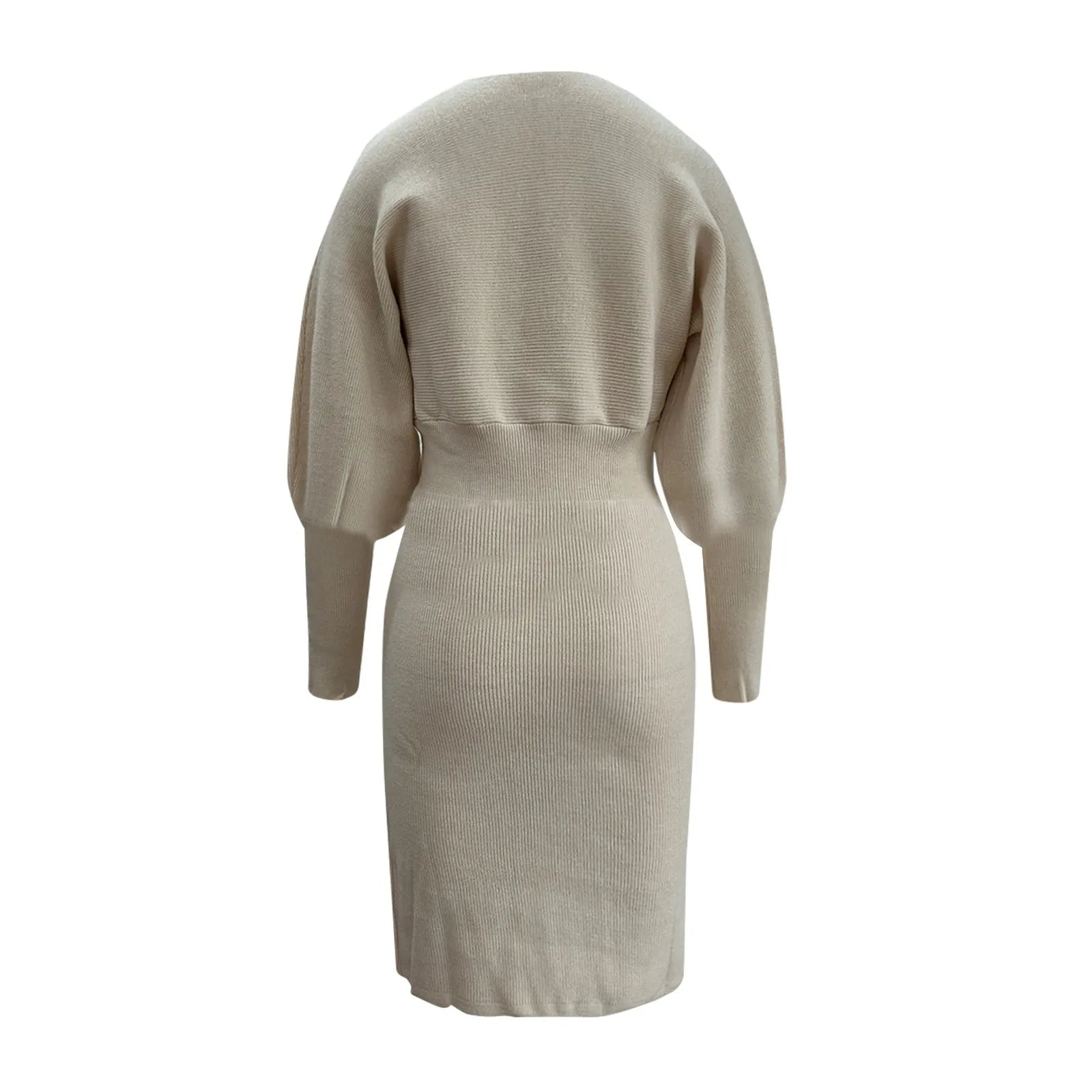 Women Dress Solid Color Knitted Dresses Woolen Round Neck Long Sleeved Waist Cinching Slimming Hip Hugging Midi Dress ropa mujer