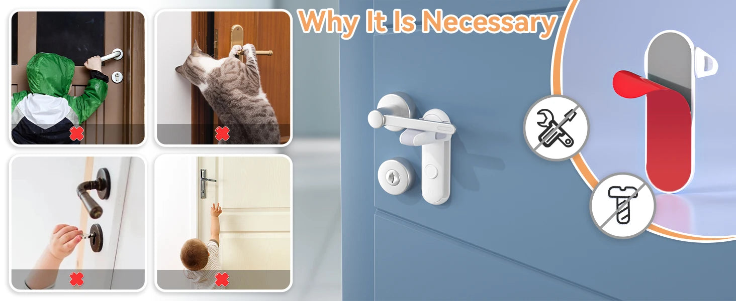 Baby Proofing Door Handle Lock, Childproof Door Knob Lock, Easy to Install & Use Door Lever Lock for Home Safety