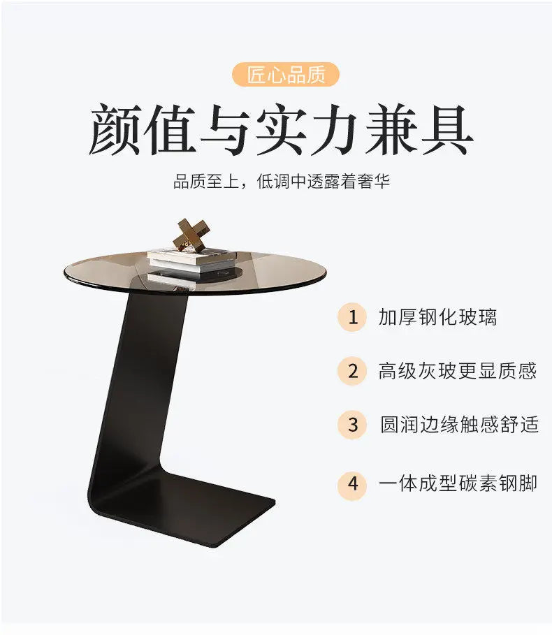 Tempered Glass Sofa Coffee Table Round Modern Living Room Mobile Sofa Side Table Luxury Lounge Designer Auxiliary Furniture