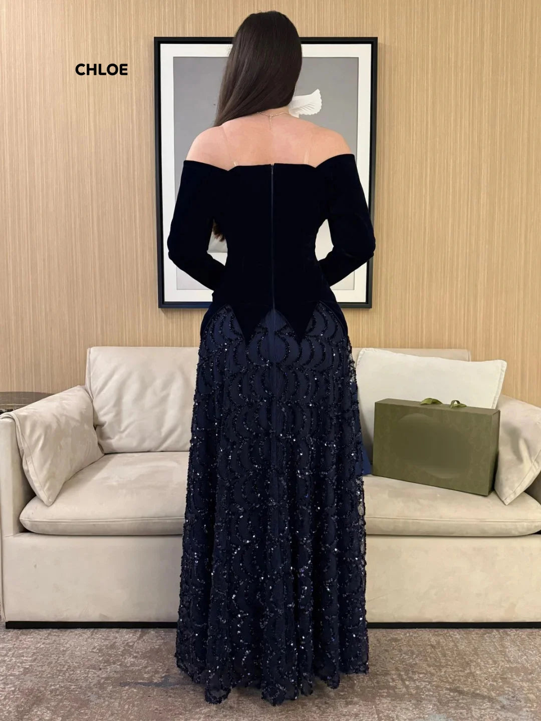 Black Women's Evening Dress for Elegant Party Customized Formal Occasion Dresses for Special Occasions Line A Long Sleeves Shiny
